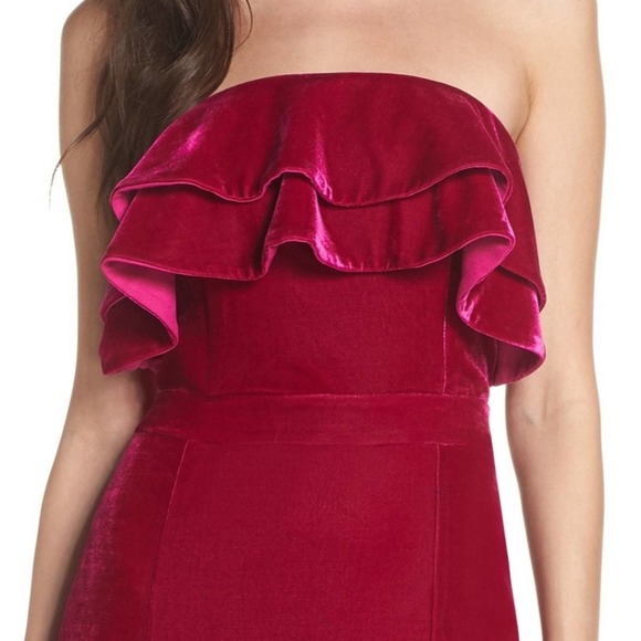 ADELYN RAE SIMONE  MAGENTA VELVET RUFFLE STRAPLESS DRESS WOMEN'S SIZE XS - Picture 1 of 12